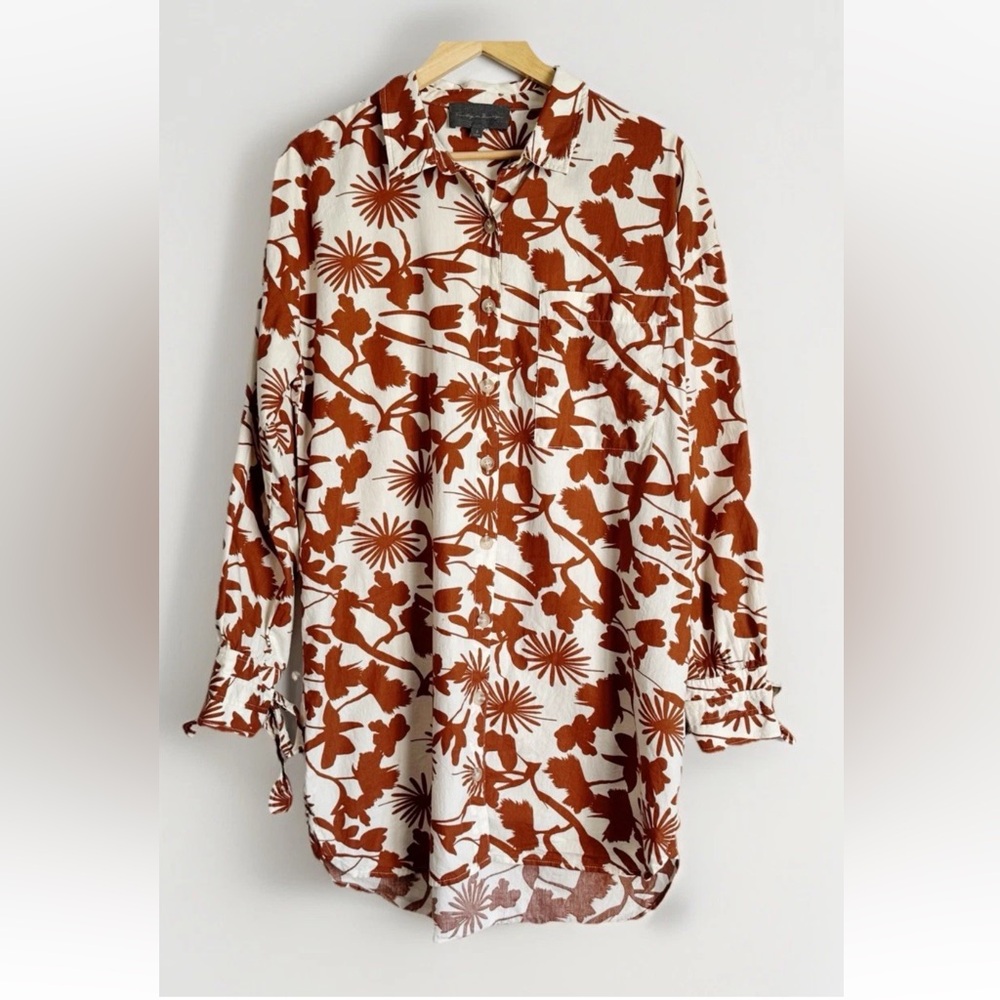 Sunday In Brooklyn Boho Botanical Button Down Tunic Dress Large Oversized
